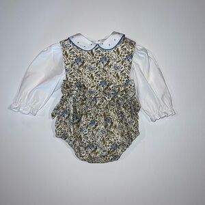 (6M) Edgehill Collection Floral 3-Piece Baby Romper with White Long Sleeve Shirt